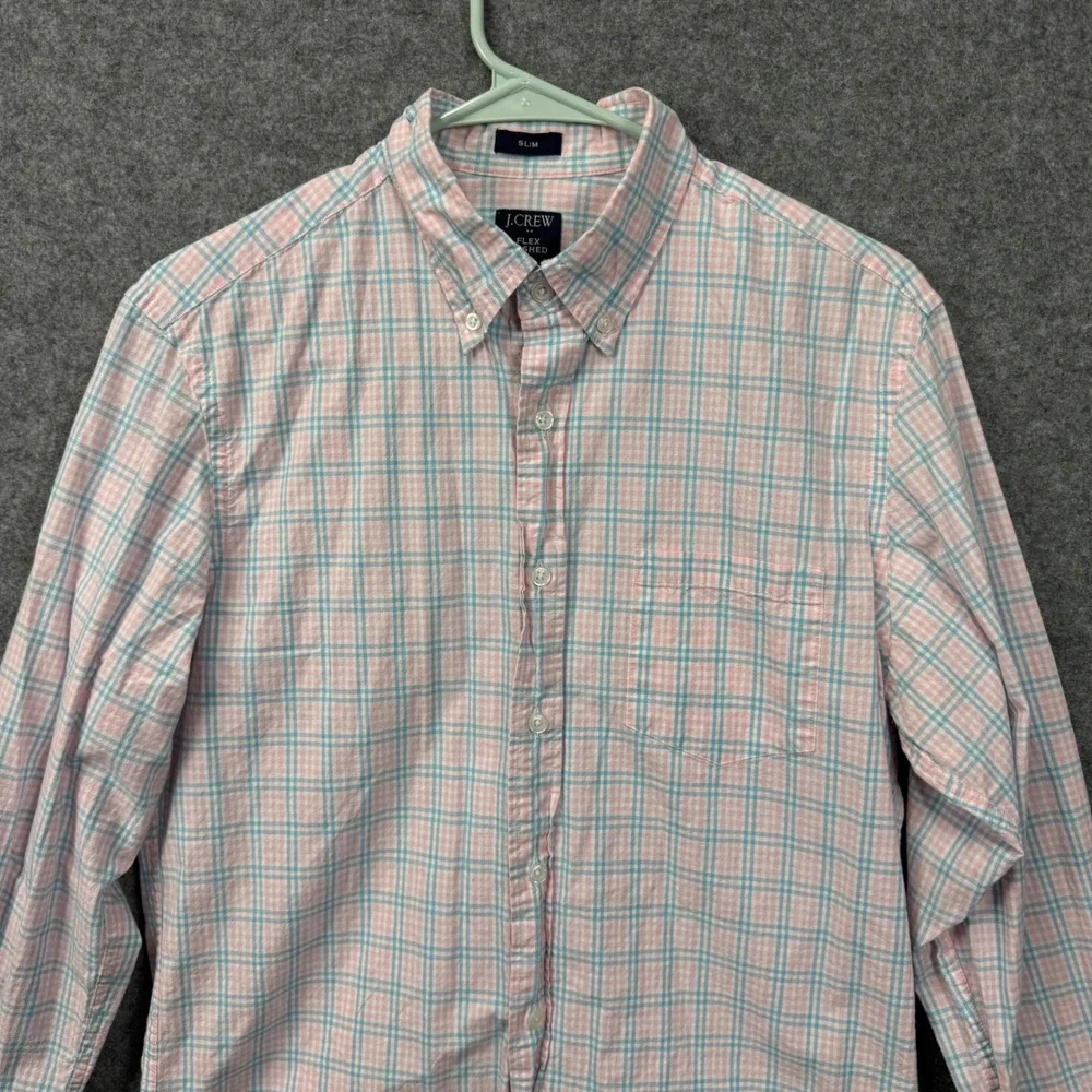 J. Crew Slim Fit Flex‎ Washed Plaid Button Down Shirt Men's Medium Pink Blue